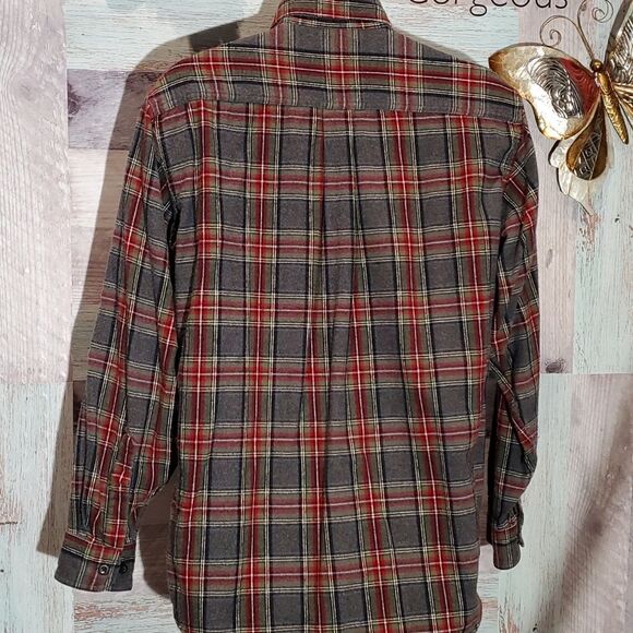 LL Bean Men's Gray Red Plaid Cotton Flannel Button Down Shirt Size M - Picture 7 of 8